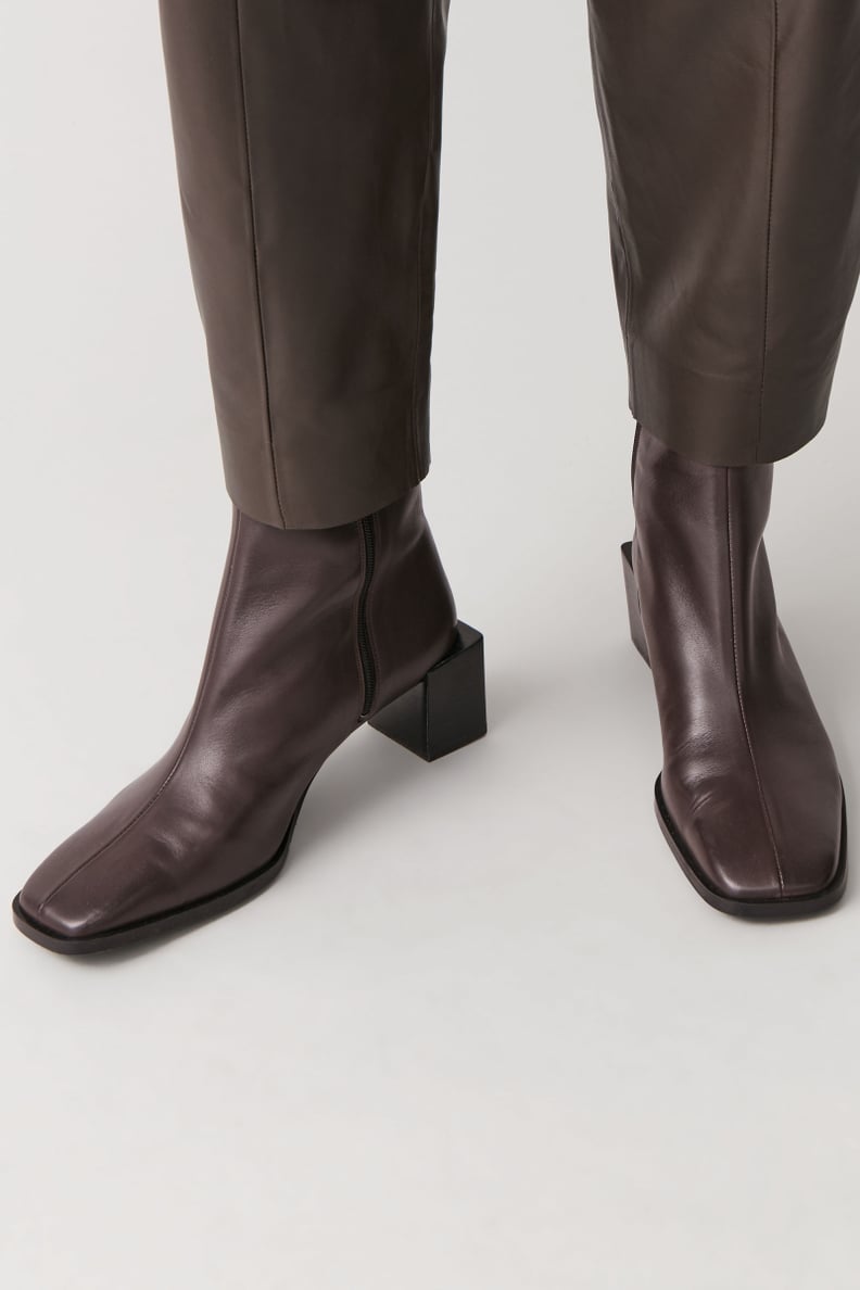 COS Square Toe Leather Ankle Boots