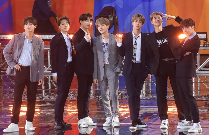 NEW YORK, NY - MAY 15:  Kim Tae-hyung, Park Ji-min, Jungkook Suga, Kim Seok-jin and J-Hope of BTS are seen on May 15, 2019 in New York City.  (Photo by Patricia Schlein/Star Max/GC Images)
