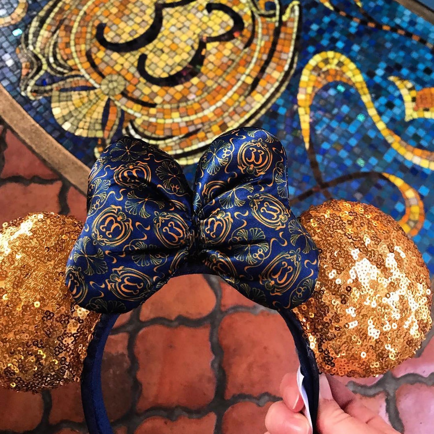 Disney club 33 Gold Sequin & Blue Bow Minnie Ears Headband Disney Parks Gold & blue Sequin ears headband | Mercari main image 4