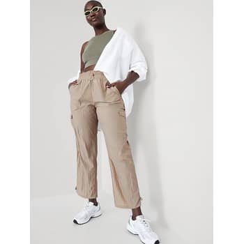 High-Waisted Parachute Cargo Jogger Ankle Pants