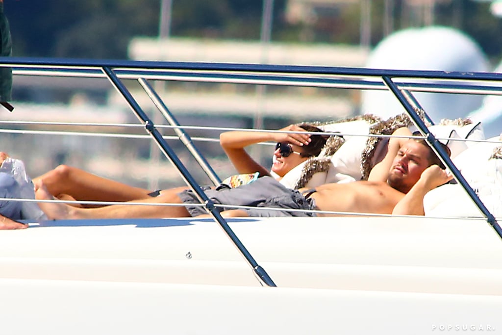 Leonardo DiCaprio relaxed shirtless on a yacht with a group of models in the South of France in May.