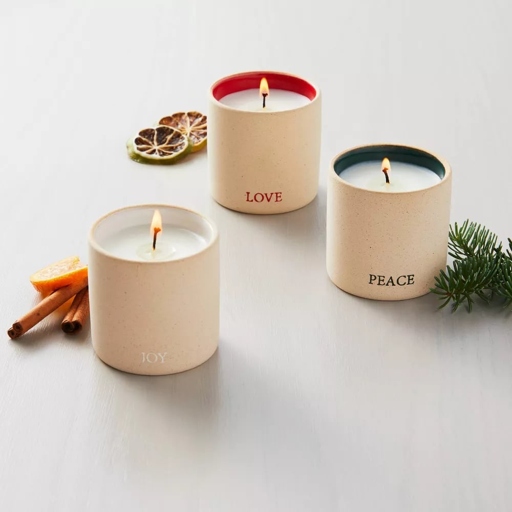 壁炉和手™与木兰3pk原陶瓷爱/和平/欢乐情感蜡烛礼品套装