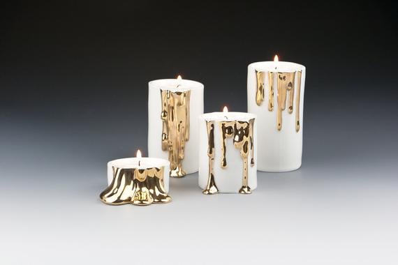 Modern White Candle Holders With Faux-Dripping Wax