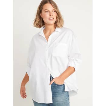 Women's Long Sleeve Oversized Button-Down Shirt - A New Day Navy/White XL