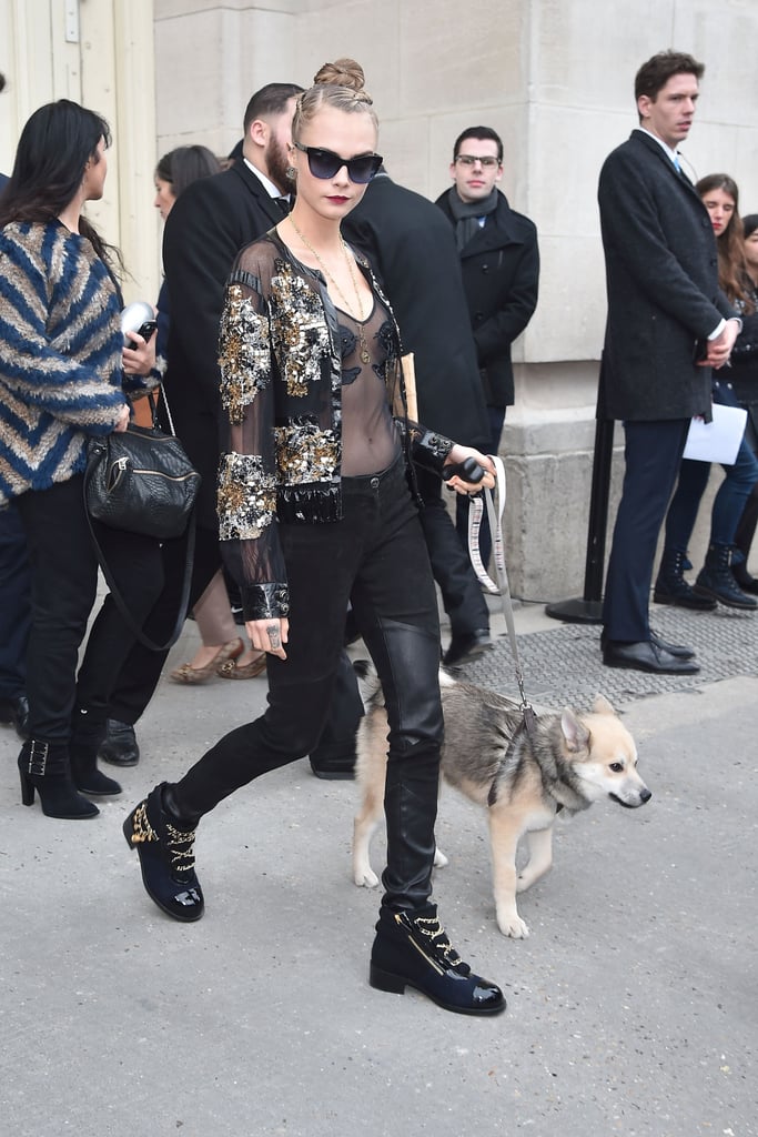 Cara Delevingne Brings a Dog to the Chanel Couture Show 2016