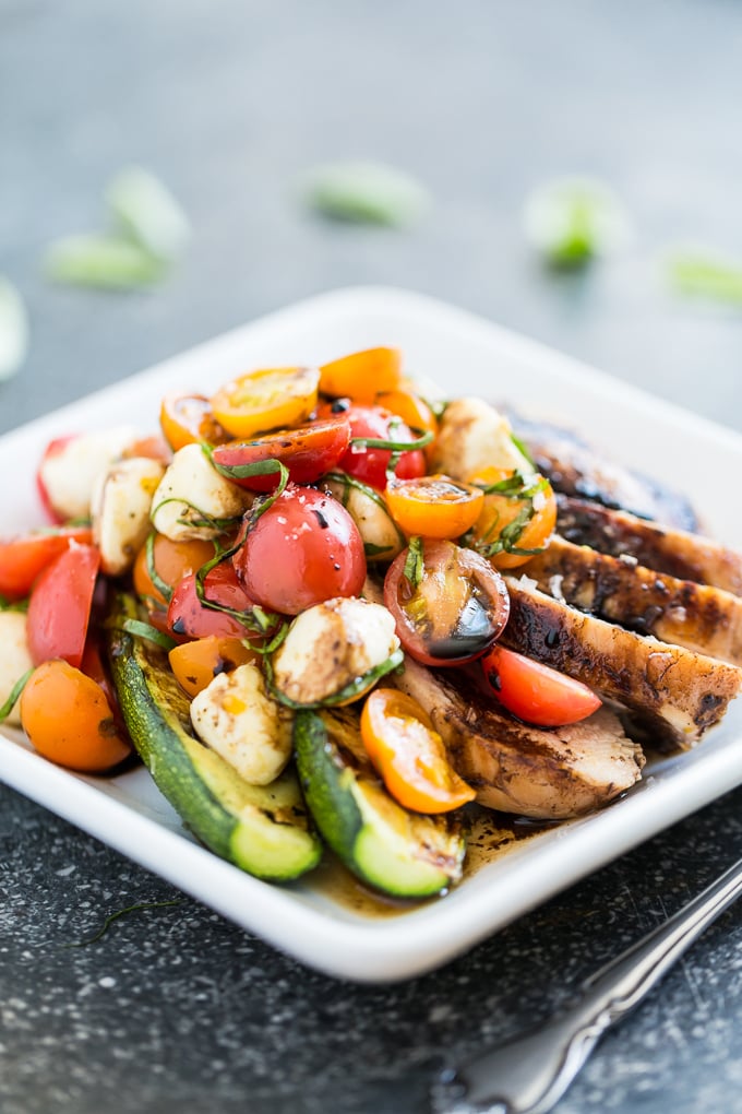 Balsamic Grilled Chicken Topped With Caprese Salad