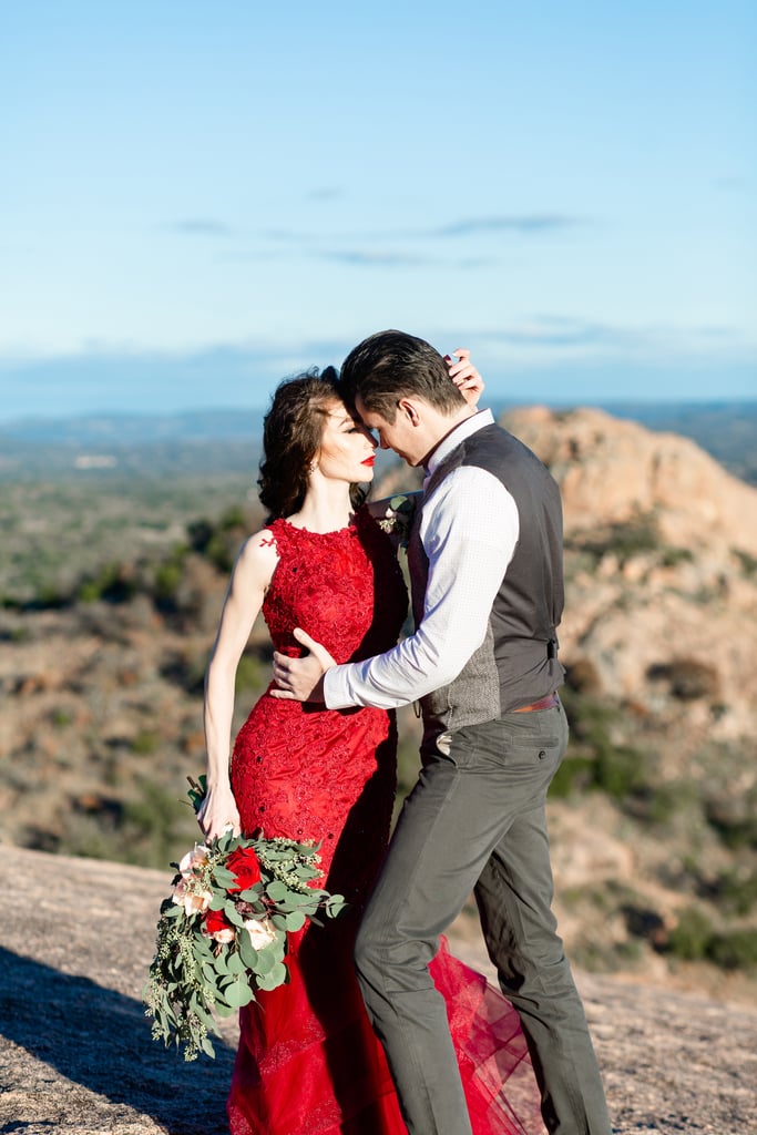 red dress engagement shoot