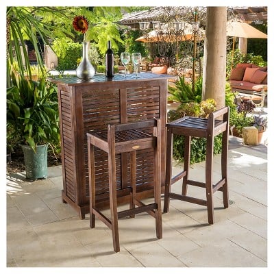 Christopher Knight Home Riviera 3pc Wood Patio Bar Set