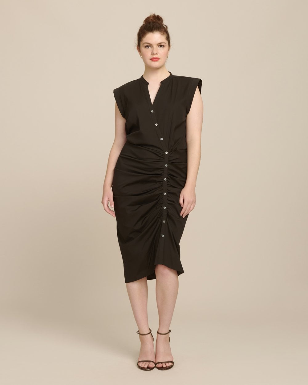 veronica beard ruched shirt dress
