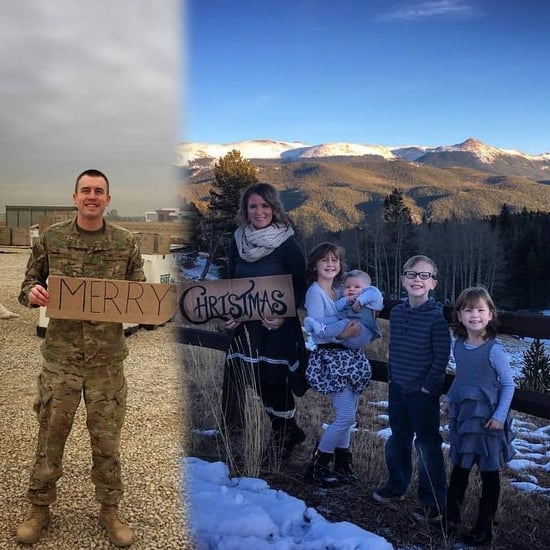 Military Family Photo Christmas Card With Deployed Dad