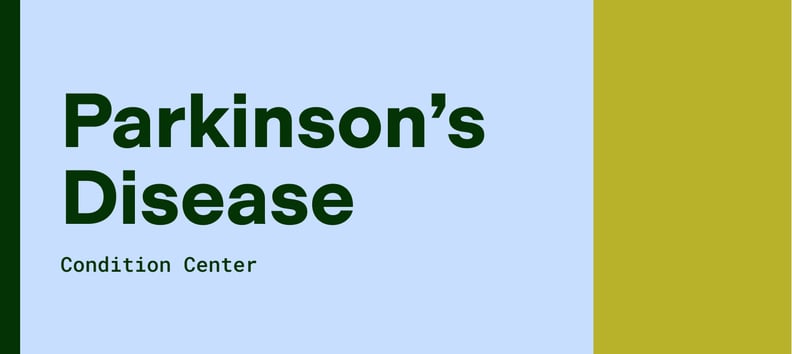 Parkinson's disease written out on blue and green card.