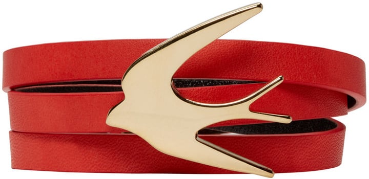 McQ by Alexander McQueen Red Leather Wrap Swallow Bracelet ($95)