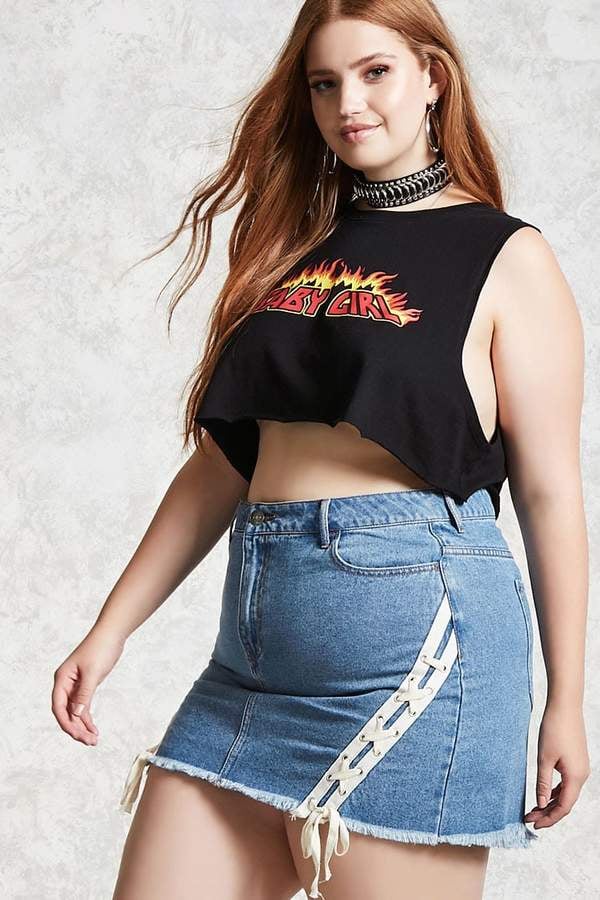 Forever 21 Plus Size Lace-Up Denim Skirt