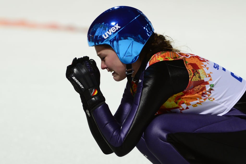 Carina Vogt of Germany was moved to tears after winning the gold in the women's ski jumping normal hill individual finals.
