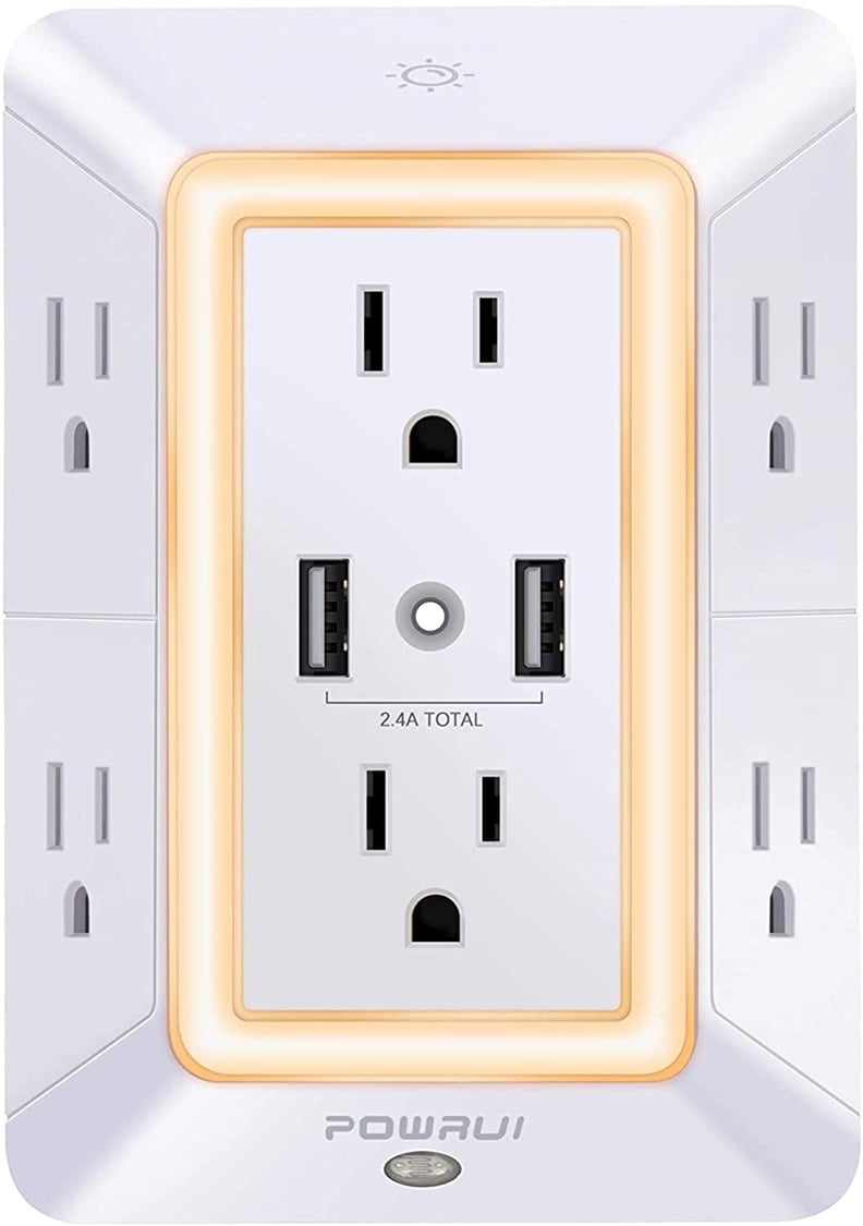 POWRUI 6-Outlet Extender With 2 USB Charging Ports and Night Light