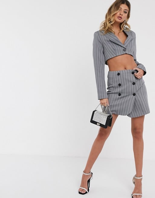 ASOS Extreme High-Waisted Suit Skirt With Buttons in Pinstripe