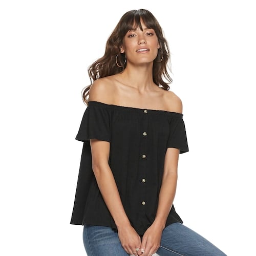 POPSUGAR Off-the-Shoulder Button Front Top