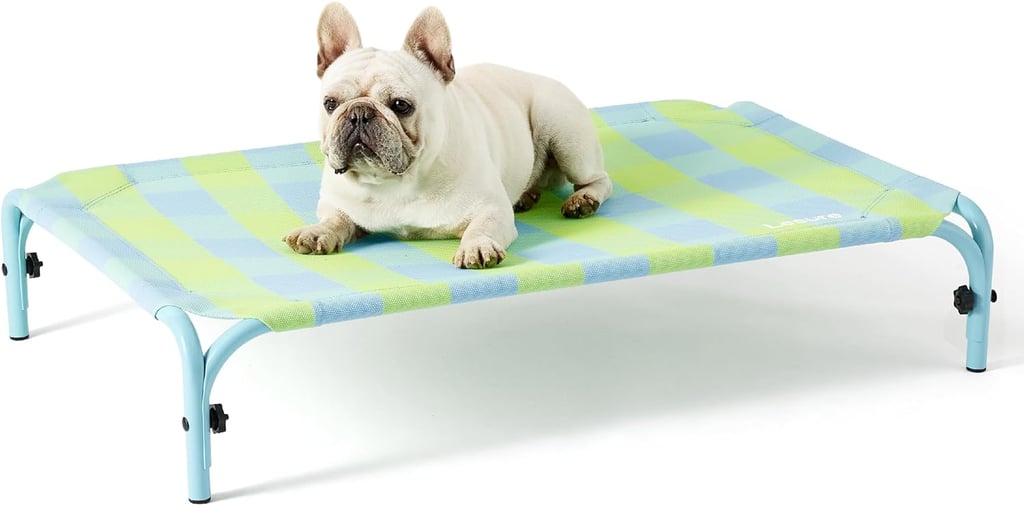 Lesure Elevated Raised Outdoor Dog Bed in Blue Checks