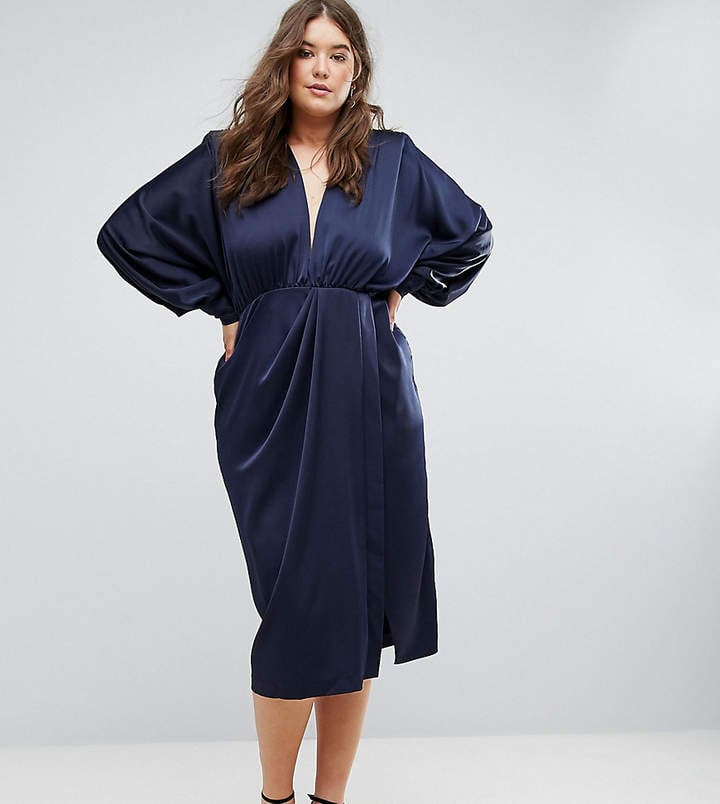 Asos Shoulder Pad Long Sleeve Selenia Midi Dress