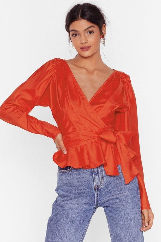 Tied Up Pleated Wrap Blouse