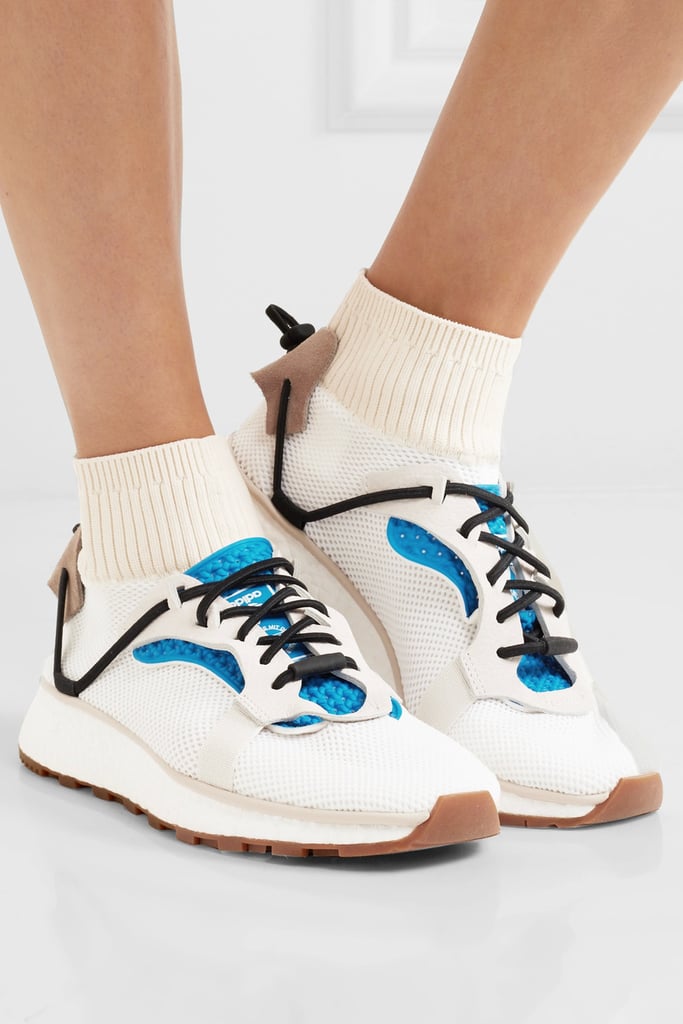 The latest must-have shoe collaboration: Adidas Originals by Alexander Wang — Leather, Suede and Ribbed Knit-Trimmed Mesh Sneakers — White ($230).