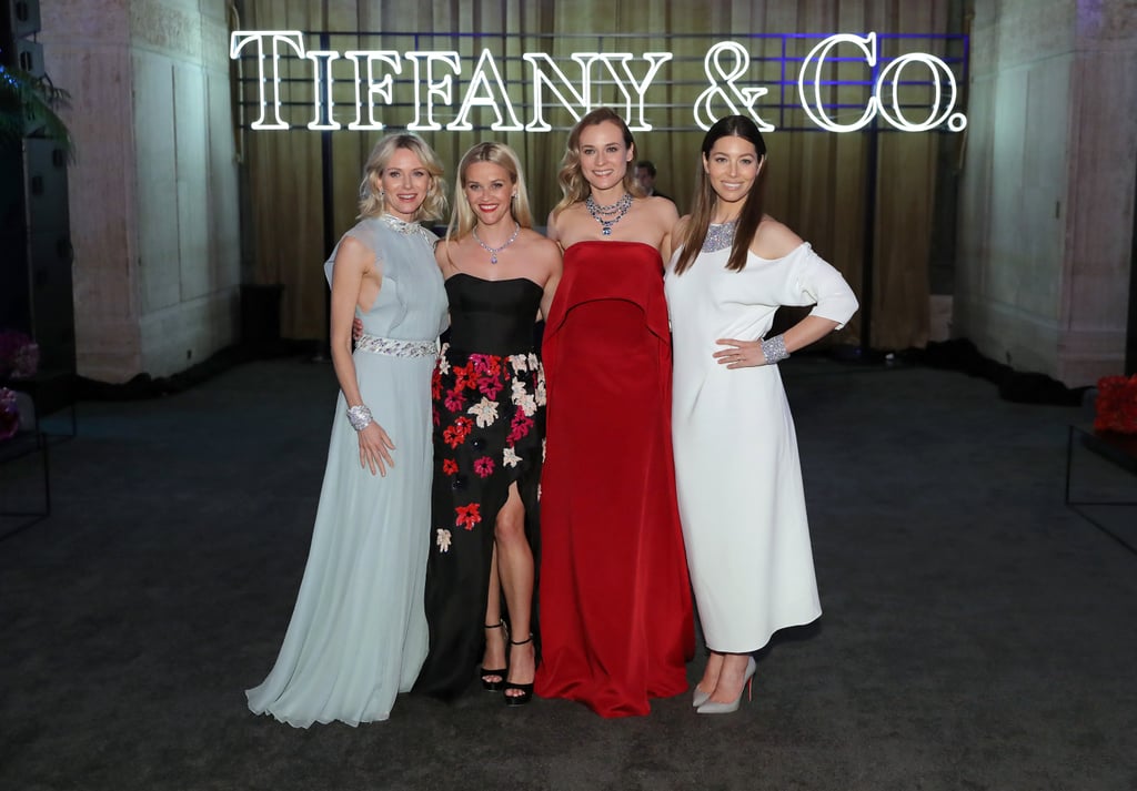 Talk about a girls' night out! On Friday night, Jessica Biel made her way to Tiffany & Co.'s annual Blue Book dinner party in NYC, where she met up with pals Naomi Watts, Reese Witherspoon, and Diane Kruger. On top of striking a slew of gorgeous poses alongside the other ladies, Jessica, who arrived without husband Justin Timberlake, couldn't help gushing over her other half and son Silas to People, saying, "They're like the same person. It's like a mini version of him. They like to sit and watch golf together. The only TV that Silas is allowed to watch is the Golf Channel, which is really funny." 
Just a day before, Jessica and Justin attended the NYC premiere of The Devil and the Deep Blue Sea, where the two drew eyes with their cute PDA on the red carpet. Keep reading for more pictures, and then check out the most precious photos of baby Silas.