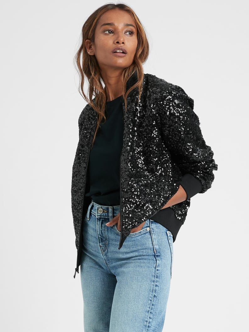 Banana Republic Sequin Cropped Bomber Jacket