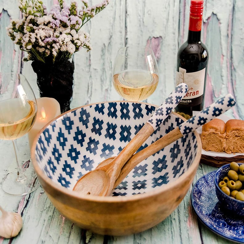 A Mango Wood Salad Bowl: Folkulture Salad Bowl With Tongs