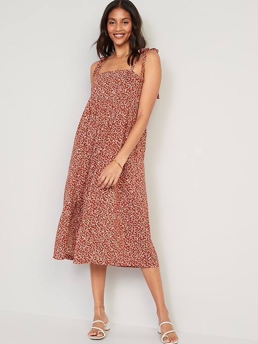 Old Navy Tie-Shoulder Floral-Print Split-Front Midi Swing Dress