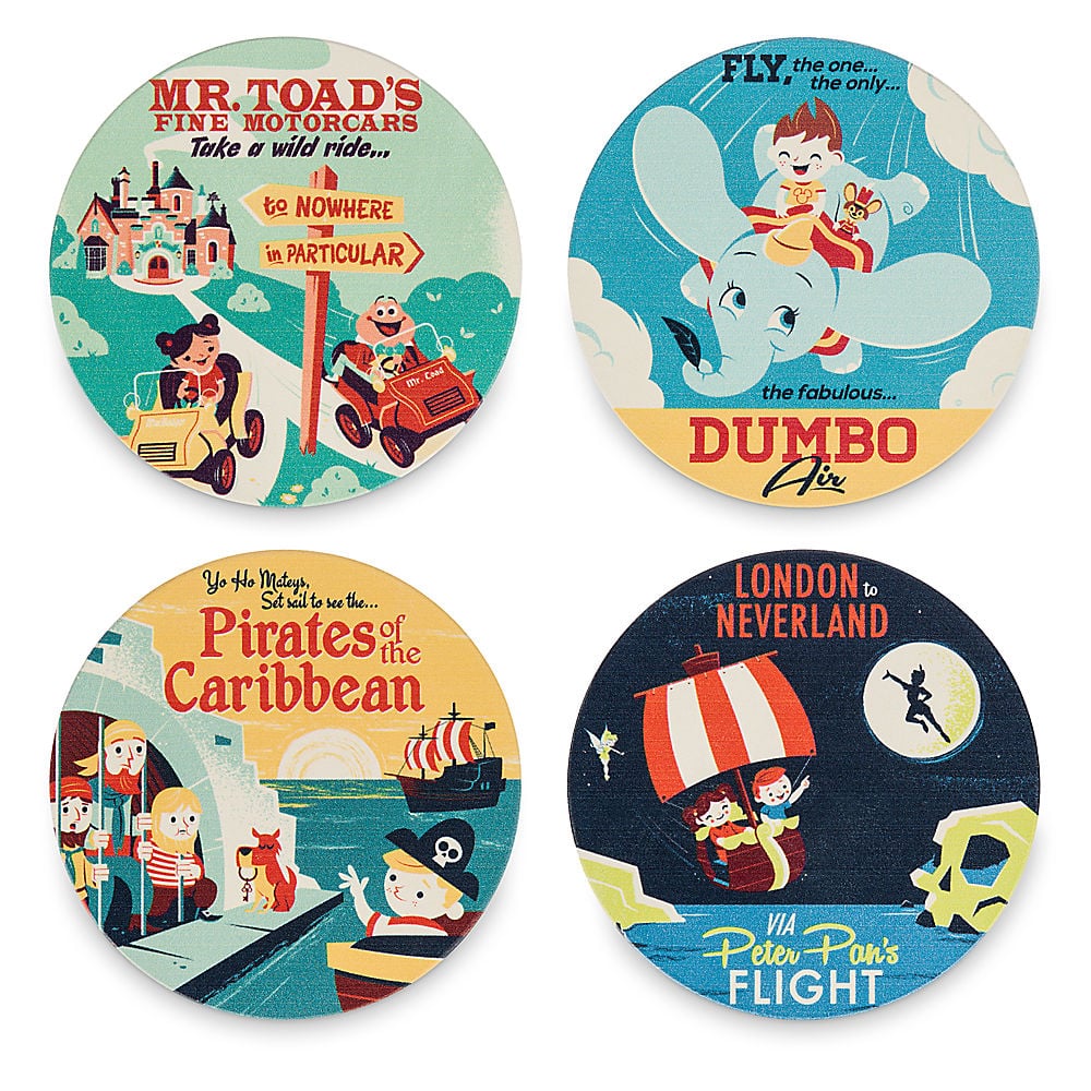 Disneyland Attractions Retro Art Coaster Set