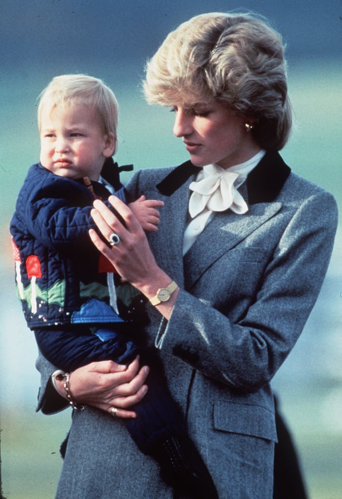 Princess Diana carried baby Prince William at the Aberdeen, Scotland, airport in October 1983.