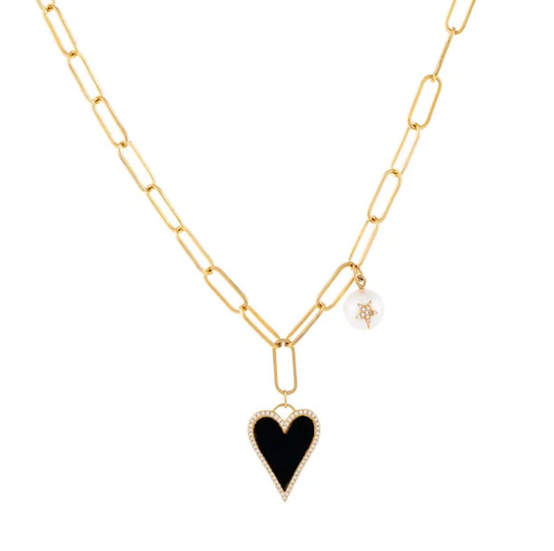 Adina Eden Heart X Pearl Charm Paperclip Necklace