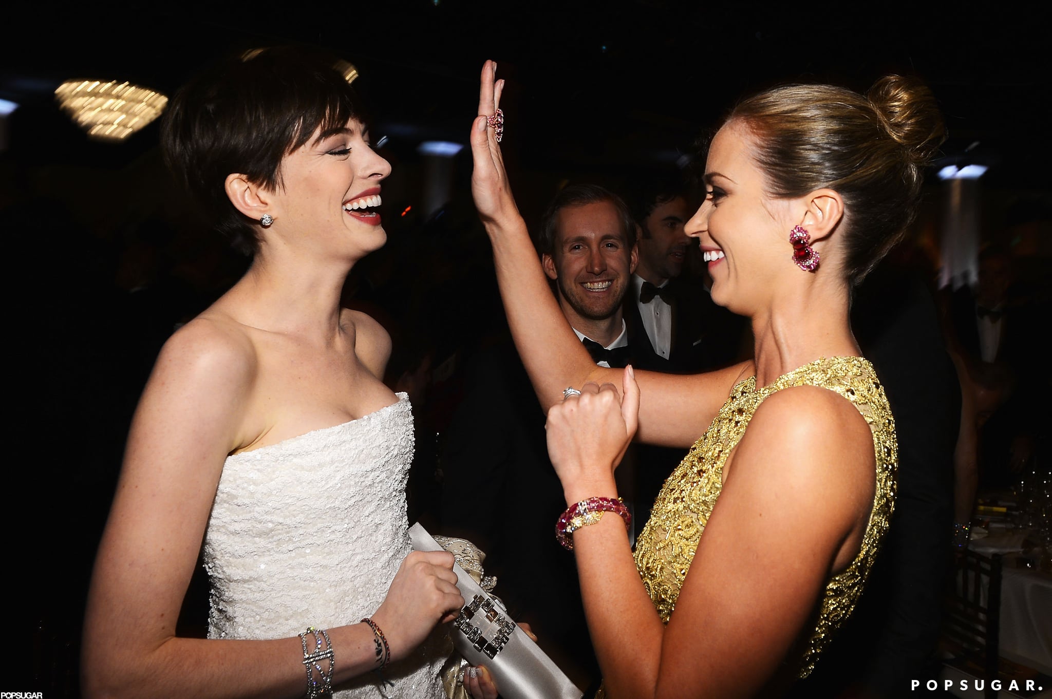 Anne Hathaway And Emily Blunt Shared A Laugh Stars Get Candid Inside The Golden Globes Popsugar Celebrity Photo 5