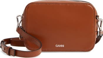 Ganni Textured Leather Camera Crossbody Bag