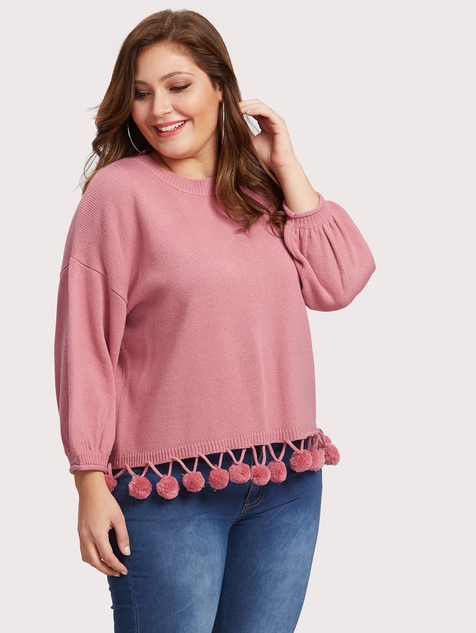 Shein Drop Shoulder Pom-Pom Hem Sweater