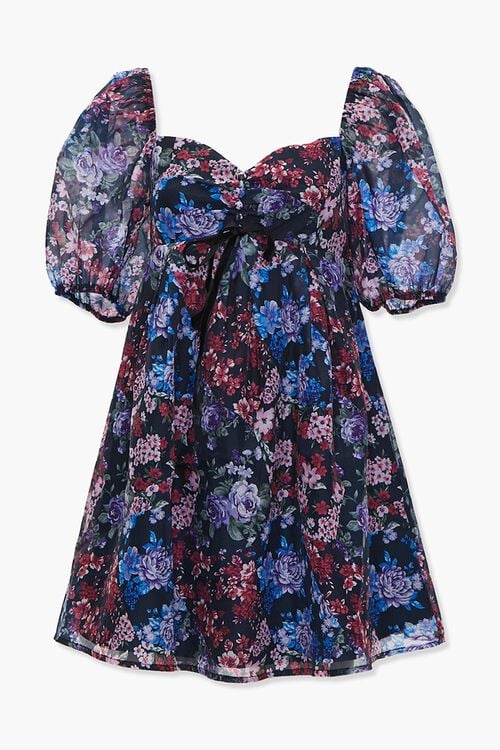 Forever 21 Floral Puff-Sleeve Mini Dress