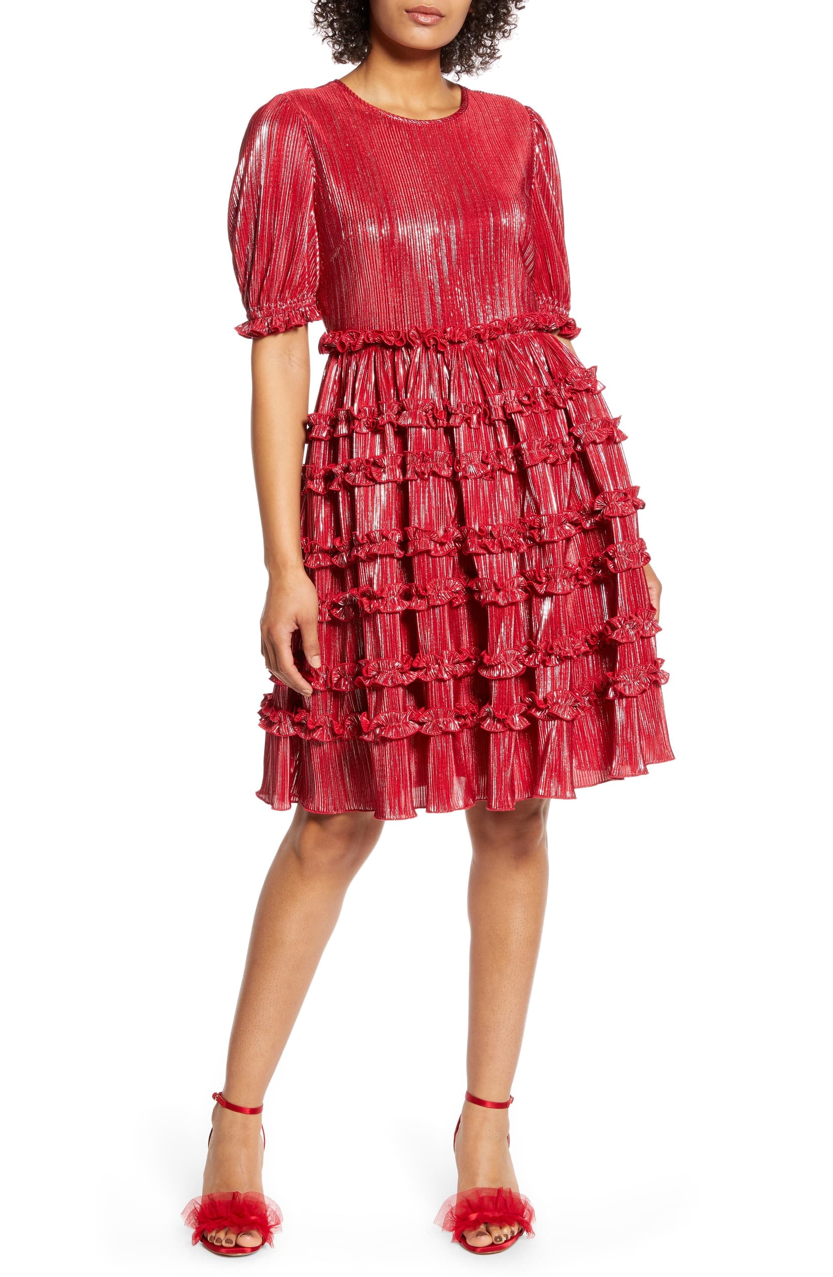 Halogen x Atlantic Pacific Ruffle Pliss Dress A Holiday Dream