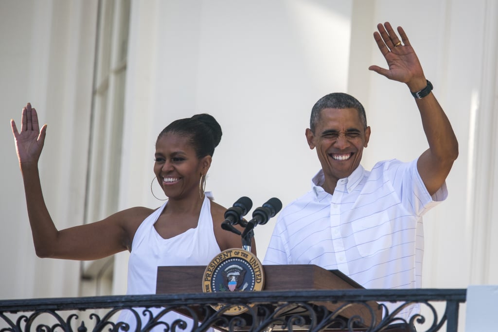 President Barack Obama waved alongside Michelle during the White House party in 2014.