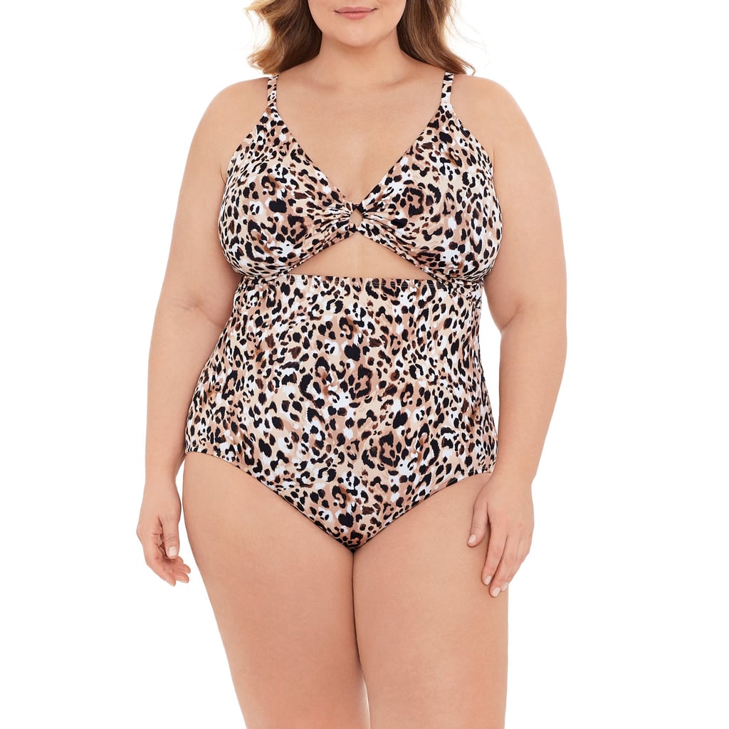 Time and Tru Brushed Cheetah Ring Cut Out One Piece Swimsuit
