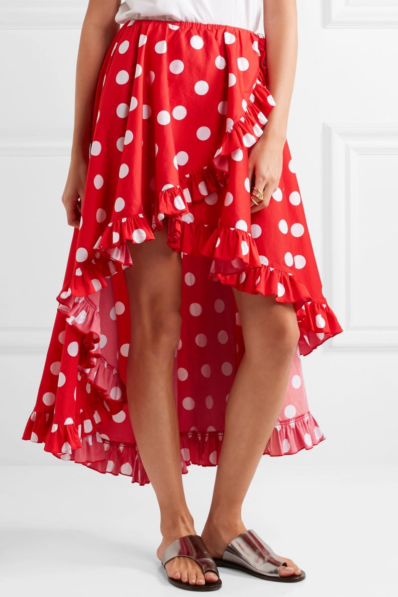 Caroline Constas Adelle Asymmetric Ruffled Polka-Dot Cotton Skirt