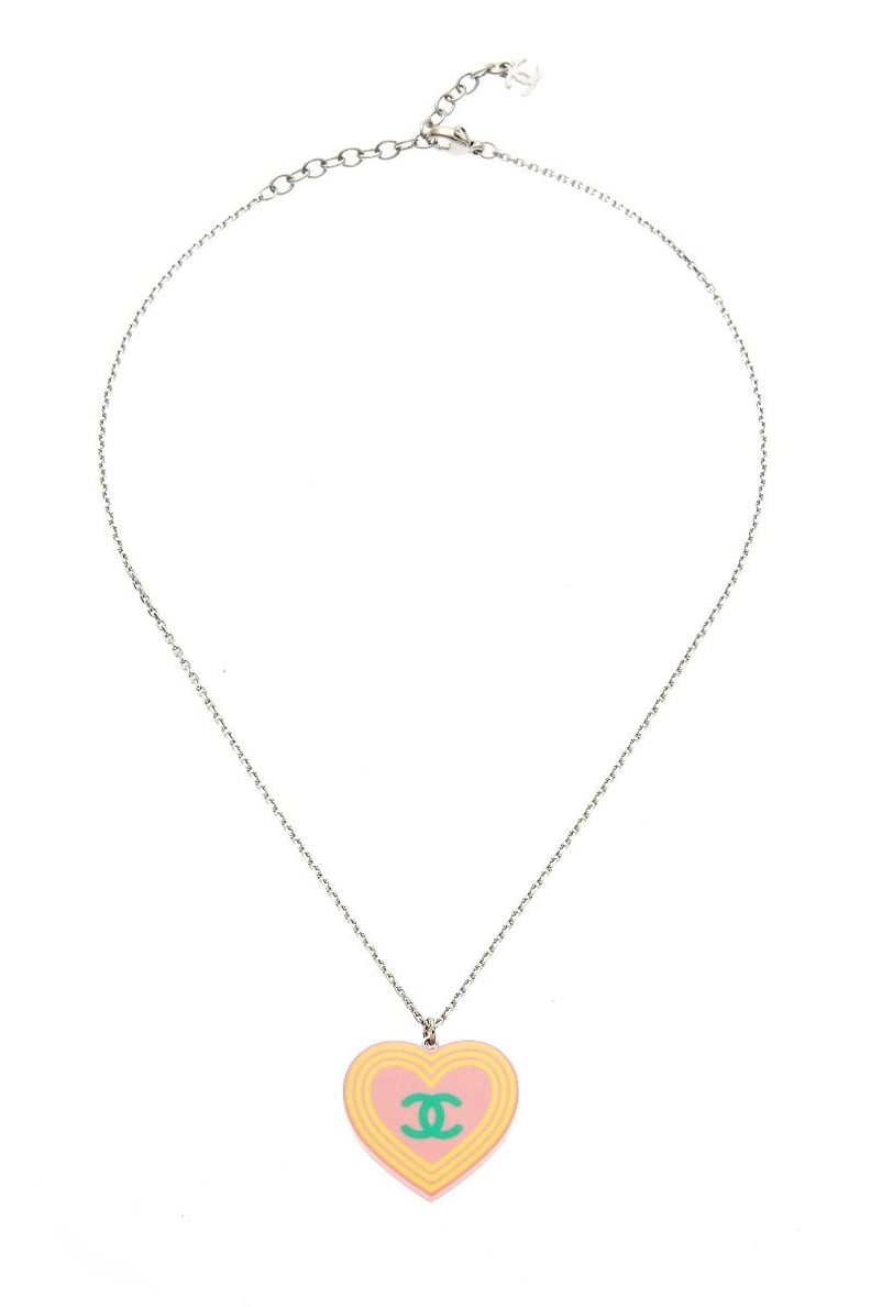 Chanel Pink "CC" Heart Pendant Necklace