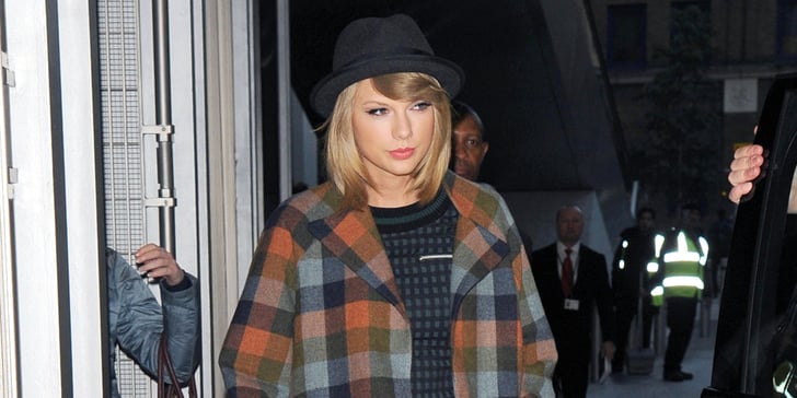 Taylor Swift Wearing a Plaid Coat Street Style | POPSUGAR Fashion