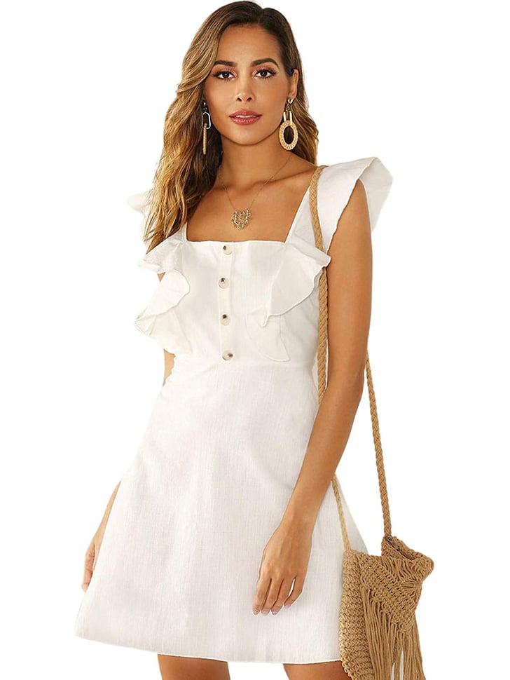 Romwe Button Ruffle Dress Best Cheap Amazon Clothes For Women Summer