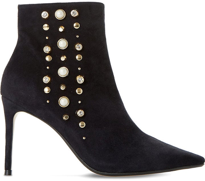 Dune Ladies Black Cropped Onyxx Embellished Suede Ankle Boots