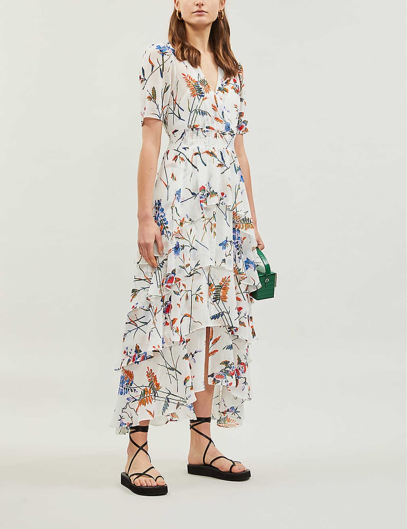 Maje Floral-Print Ruffled Crepe Maxi Dress