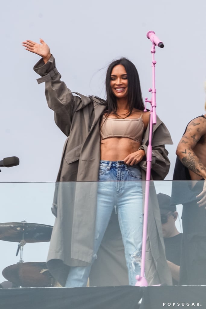 Megan Fox's Tan Crop Top Outfit at Machine Gun Kelly Concert