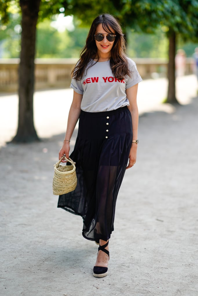 Tuck a Graphic Tee Into a Long Skirt