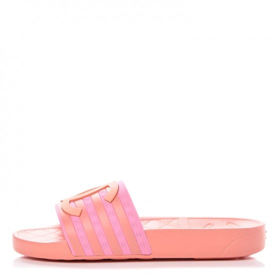 CHANEL Rubber CC Flat Slide Sandals 35 Orange Pink