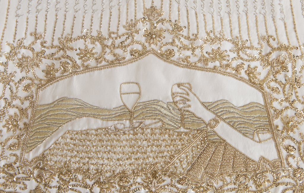 Bride Embroidered Love Story on Wedding Dress