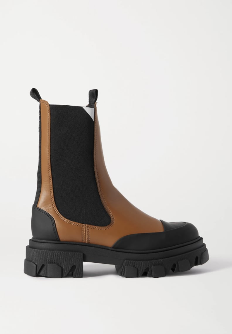 Ganni Rubber-Trimmed Leather Chelsea Boots